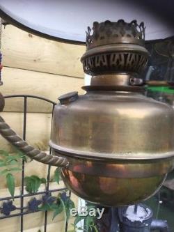 Antique Large Victorian Brass Ceiling Oil Lamp Free Uk P&P