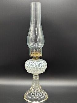 Antique Leaf and Jewel Opalescent Coin Dot Oil Lamp