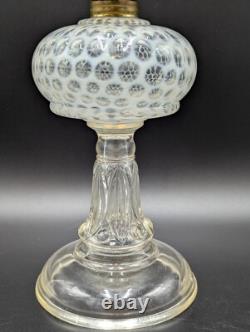 Antique Leaf and Jewel Opalescent Coin Dot Oil Lamp