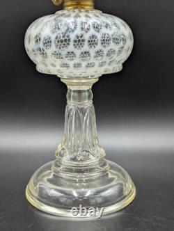 Antique Leaf and Jewel Opalescent Coin Dot Oil Lamp
