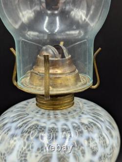 Antique Leaf and Jewel Opalescent Coin Dot Oil Lamp