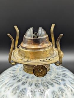 Antique Leaf and Jewel Opalescent Coin Dot Oil Lamp