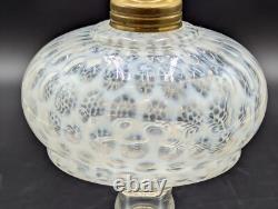 Antique Leaf and Jewel Opalescent Coin Dot Oil Lamp