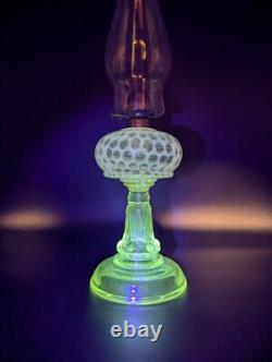 Antique Leaf and Jewel Opalescent Coin Dot Oil Lamp