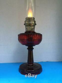 Antique Lincoln Drape Tall Aladdin Oil Kerosene Lamp Ruby Red WithChimney Works
