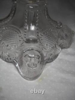 Antique Lion and Baboon Large Oil Lamp with Chimney and Burner Excellent 1890's