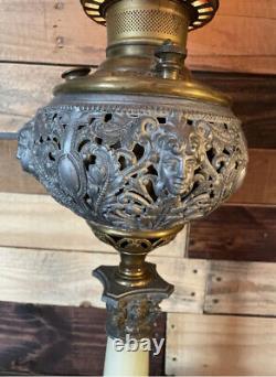 Antique MILLER Banquet Oil Kerosene Lamp Ornate Embossed Brass Converted RARE