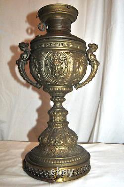Antique MILLER Banquet Oil Kerosene Lamp Ornate Embossed Brass Converted RARE