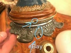 Antique Majolica Kerosene Oil Lamp Beautiful Glass Shade