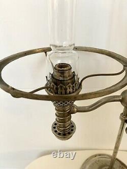 Antique Manhattan Brass Co Nickel OIL Student Lamp 1879 With Cased Green Shade