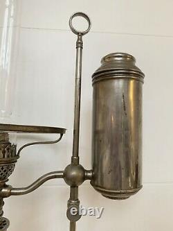 Antique Manhattan Brass Co Nickel OIL Student Lamp 1879 With Cased Green Shade