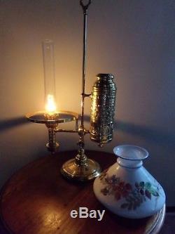 Antique Manhattan Brass Perfection Student Oil Lamp. Aka the geometric