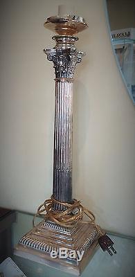 Antique Mappin & Webb Sterling Silver Converted Oil Column Candlestick Lamp