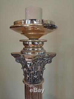 Antique Mappin & Webb Sterling Silver Converted Oil Column Candlestick Lamp
