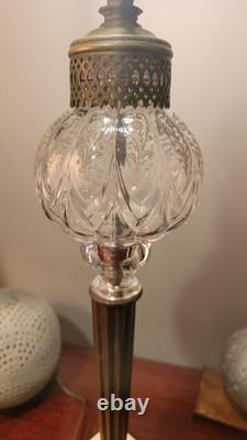 Antique Marble Base Victorian Glass Embossed Oil Lamp 1920's Brass Empire