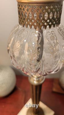Antique Marble Base Victorian Glass Embossed Oil Lamp 1920's Brass Empire