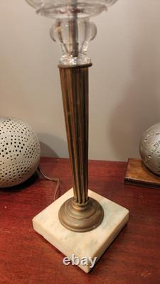 Antique Marble Base Victorian Glass Embossed Oil Lamp 1920's Brass Empire