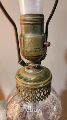 Antique Marble Base Victorian Glass Embossed Oil Lamp 1920's Brass Empire