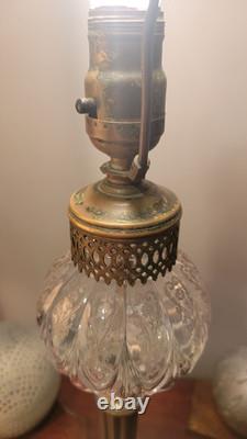 Antique Marble Base Victorian Glass Embossed Oil Lamp 1920's Brass Empire