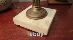 Antique Marble Base Victorian Glass Embossed Oil Lamp 1920's Brass Empire