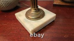 Antique Marble Base Victorian Glass Embossed Oil Lamp 1920's Brass Empire