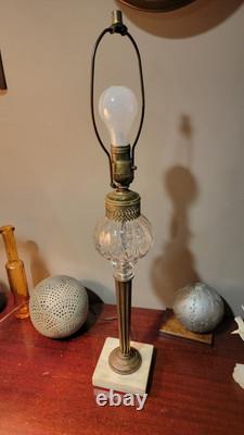 Antique Marble Base Victorian Glass Embossed Oil Lamp 1920's Brass Empire