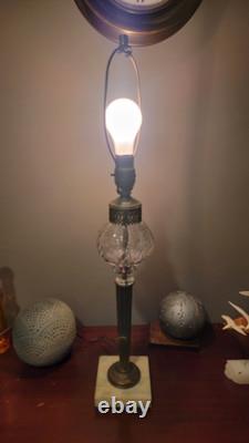 Antique Marble Base Victorian Glass Embossed Oil Lamp 1920's Brass Empire