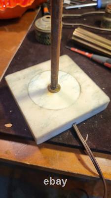 Antique Marble Base Victorian Glass Embossed Oil Lamp 1920's Brass Empire