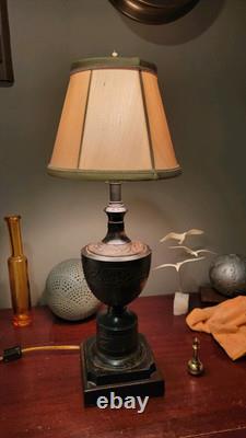 Antique Marble Base Victorian Glass Embossed Oil Lamp 1920's Brass Empire