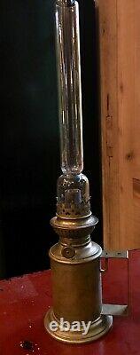 Antique Marked Beaufils Brass Oil Lamp with Kosmos Burner and Chimney