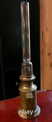 Antique Marked Beaufils Brass Oil Lamp with Kosmos Burner and Chimney