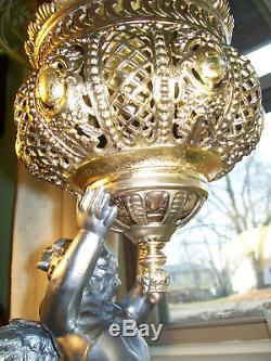Antique'' Mathew & Willard Banquet Cherub Oil Lamp