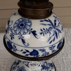 Antique Meissen Blue & White Crossed Swords Porcelain Oil Lamp