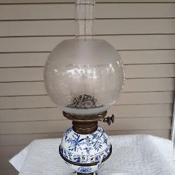 Antique Meissen Blue & White Crossed Swords Porcelain Oil Lamp