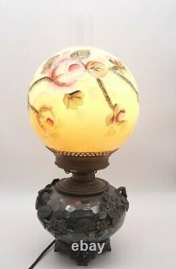 Antique Meriden B Company Oil Lamp Electric Converted Silver Plated Handpainted