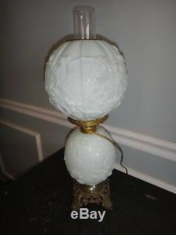 Antique Milk Glass GWTW Oil Lamp Spring Mourning Flowers Spider Webs Gothic Emo