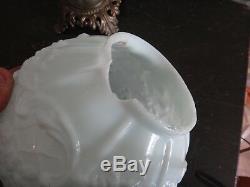 Antique Milk Glass GWTW Oil Lamp Spring Mourning Flowers Spider Webs Gothic Emo