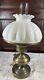 Antique Milk Glass Lamp Oil Lantern Style White Brass Light 10 Vtg