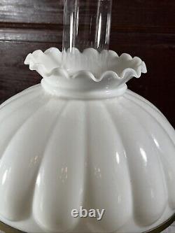 Antique Milk Glass Lamp Oil Lantern Style White Brass Light 10 Vtg