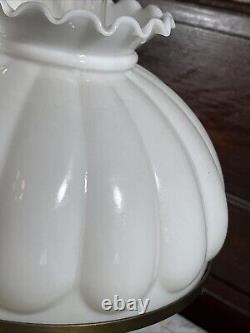 Antique Milk Glass Lamp Oil Lantern Style White Brass Light 10 Vtg