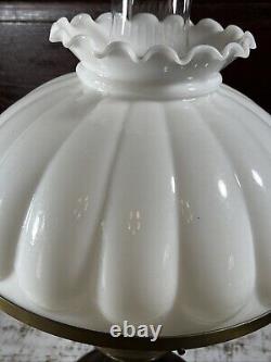 Antique Milk Glass Lamp Oil Lantern Style White Brass Light 10 Vtg