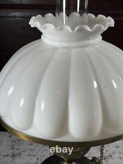 Antique Milk Glass Lamp Oil Lantern Style White Brass Light 10 Vtg