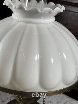 Antique Milk Glass Lamp Oil Lantern Style White Brass Light 10 Vtg