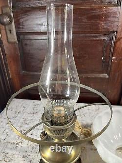 Antique Milk Glass Lamp Oil Lantern Style White Brass Light 10 Vtg