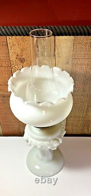 Antique Milk Glass Oil lamp, Gaudy Rose Lancaster Glass ca. 1909 Queen Anne #2