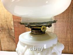 Antique Milk Glass Oil lamp, Gaudy Rose Lancaster Glass ca. 1909 Queen Anne #2