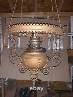 Antique Miller Brass Wrought iron Hanging Oil lamp Frame withMechanical Adjustment