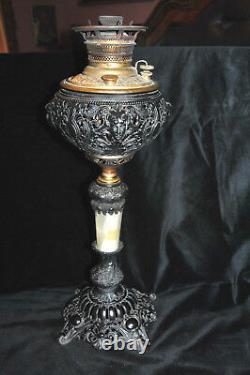 Antique Miller Centre Draught Oil Lamp, Embossed Brass & Base Metal, Marble