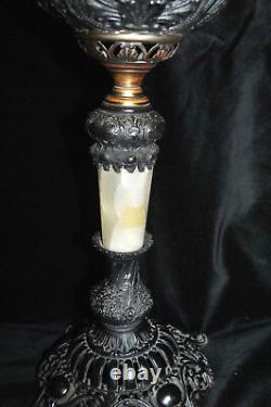 Antique Miller Centre Draught Oil Lamp, Embossed Brass & Base Metal, Marble