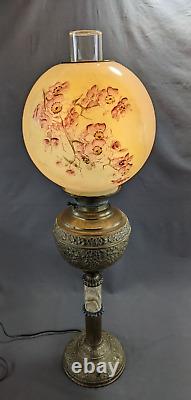 Antique Miller GWTW The Juno Banquet Oil Lamp Electrified Painted Glass Globe